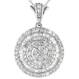 10 K White Gold Diamond Round Pendant 2.00 CTW